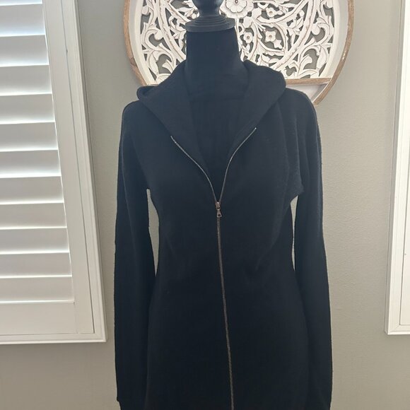 Thakoon Hoodie Womans SZ4/S Black Italian Wool Knit Full Zip Crop Back - Picture 2 of 9